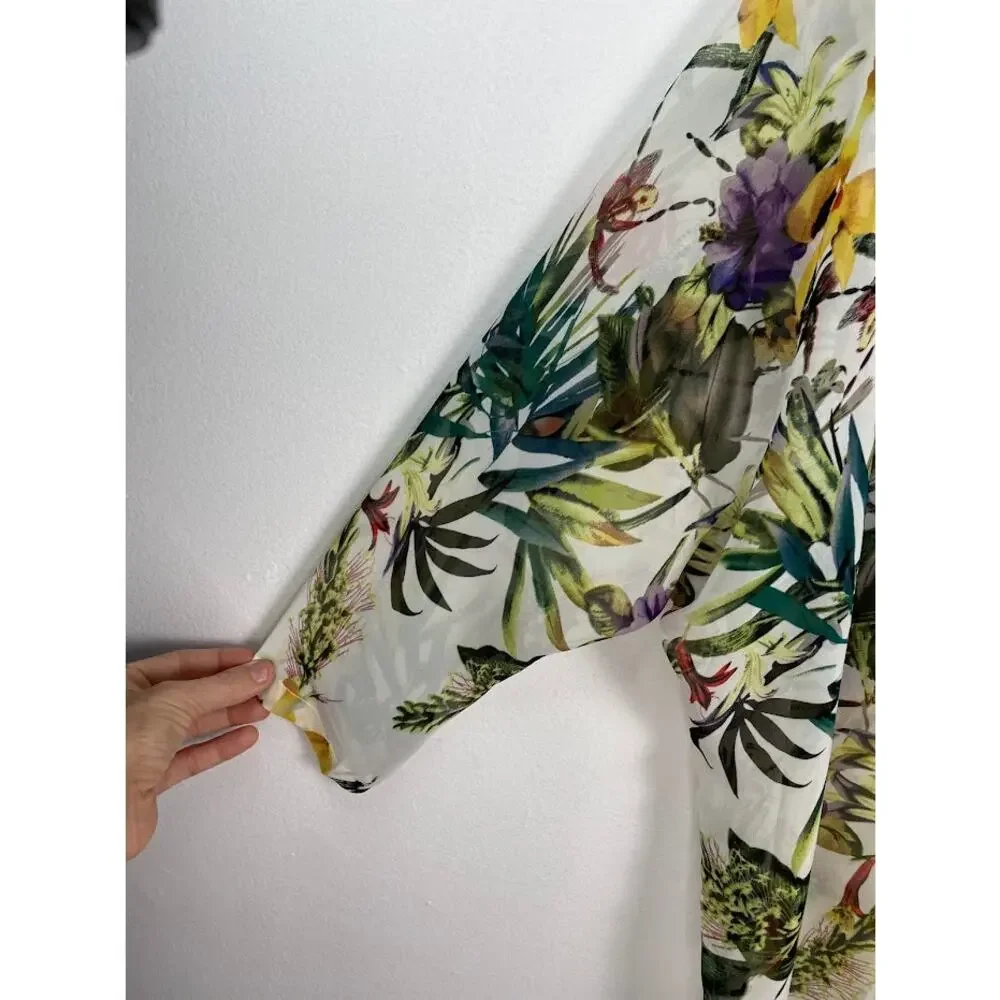 Swimsuit Coverup Tropical Floral Beach Kimono Womens Small Open Over Sized Top